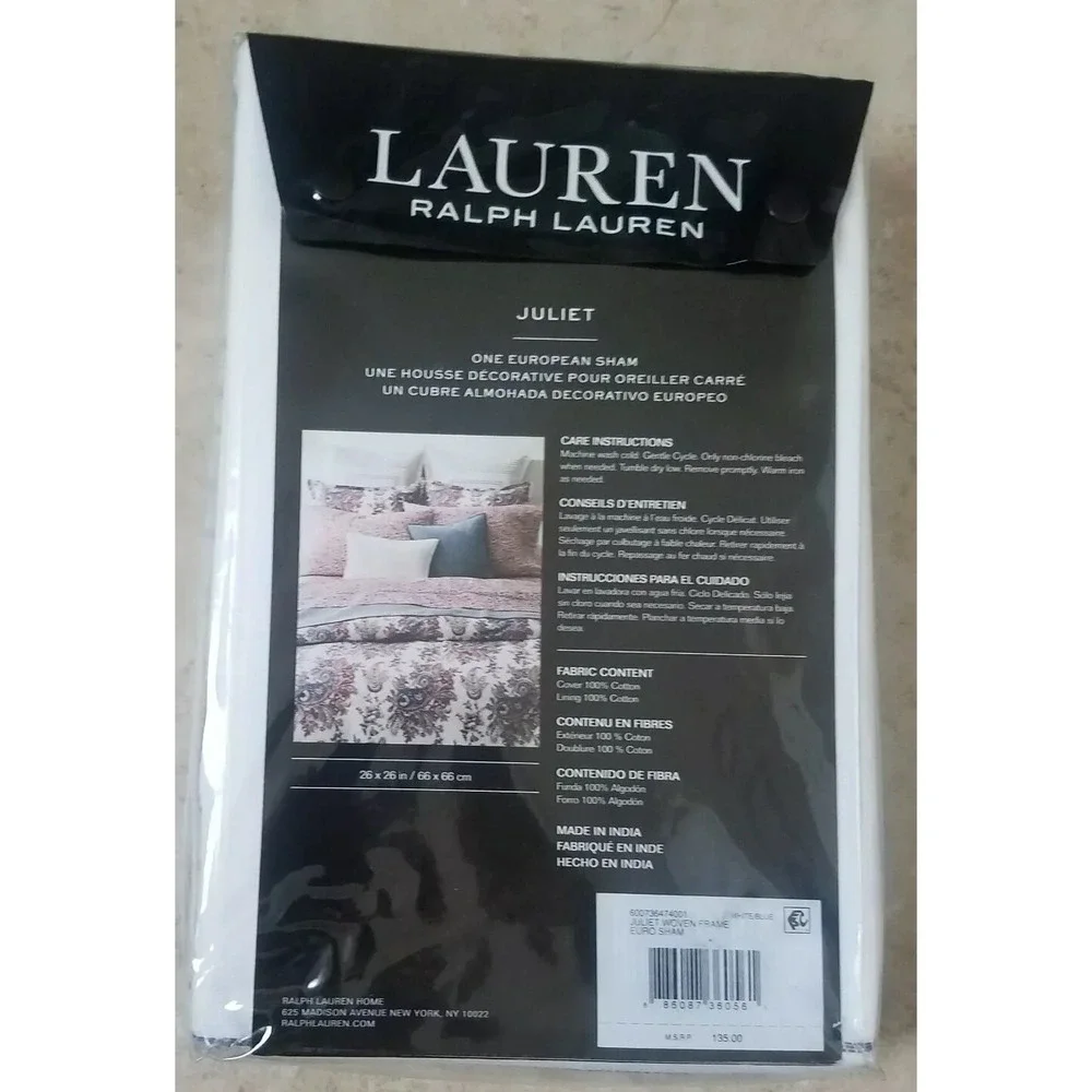 Lauren Ralph Lauren Juliet Woven Frame Euro Sham‎ White Blue 26